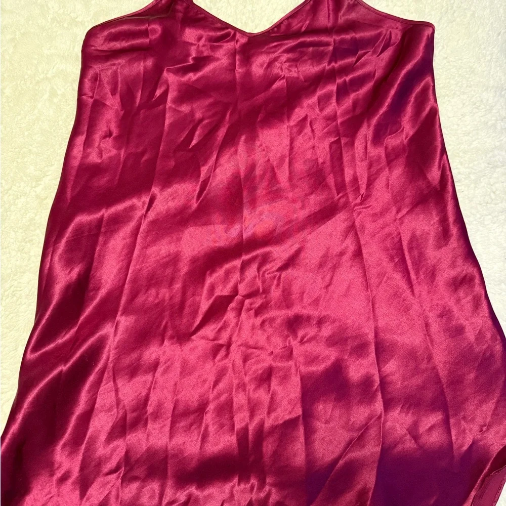 Vtg Wine Burgundy Satin Slip Dress 90s Minimalist Bias Cut Date Night Small Sexy